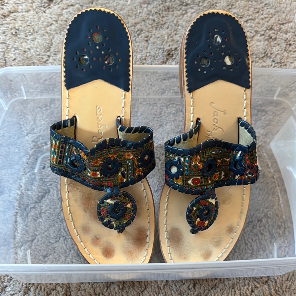 Jack Rogers Navy and Gold Sandals